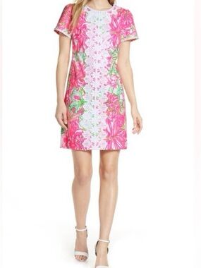 Lilly Pulitzer Pink Floral Shift Dress with White Center Panel